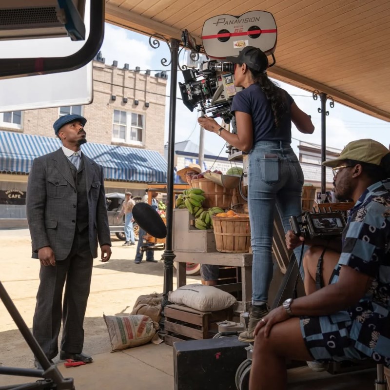 Director of Photography Autumn Durald Arkapaw with Michael B. Johnson on set of Sinners