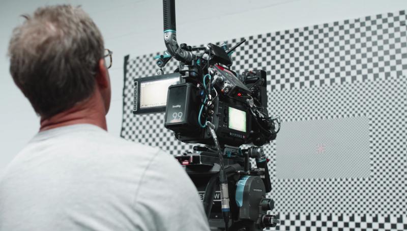 Camera Prep Lens Distortion Grid with camera operator