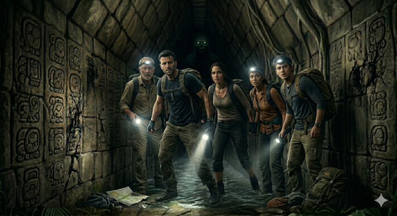 Lost hikers in a temple encounter a mummy