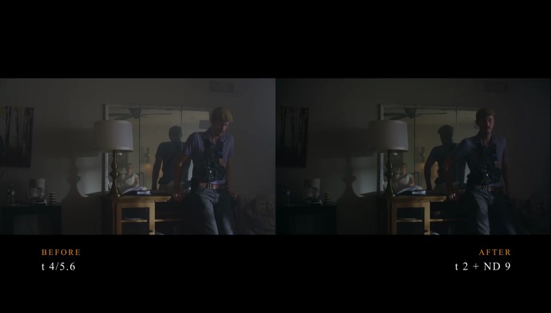 side by side comparison of lighting day interior scene