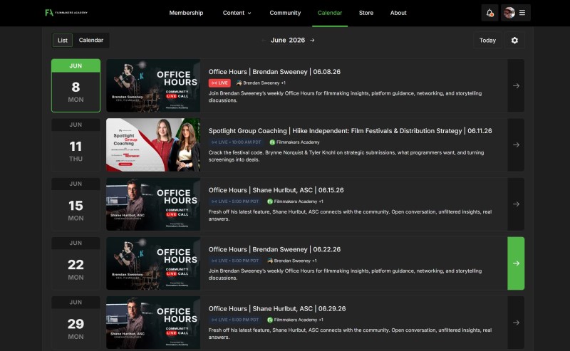 Filmmakers Academy Calendar - Events